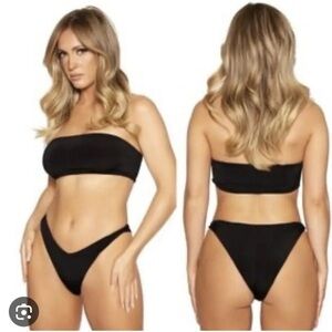 NWT Naked Wardrobe Swim V-Front Bikini Bottom Black Size XS